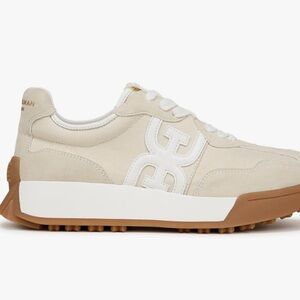 Sam Edelman Beige and White Logo Runner with Gum Sole